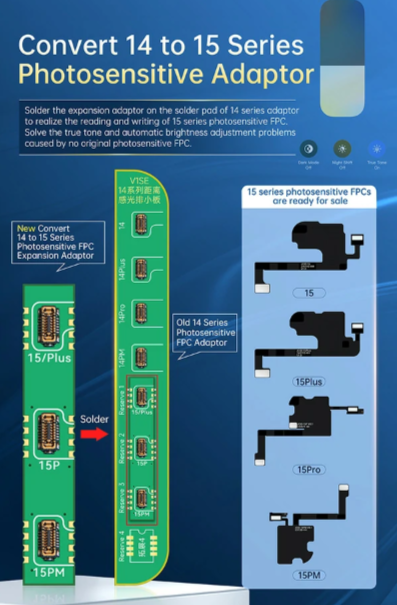 JC V1SE iPhone 15-15Plus-15Pro-15Promax Photosensitive FPC Convert Adaptör