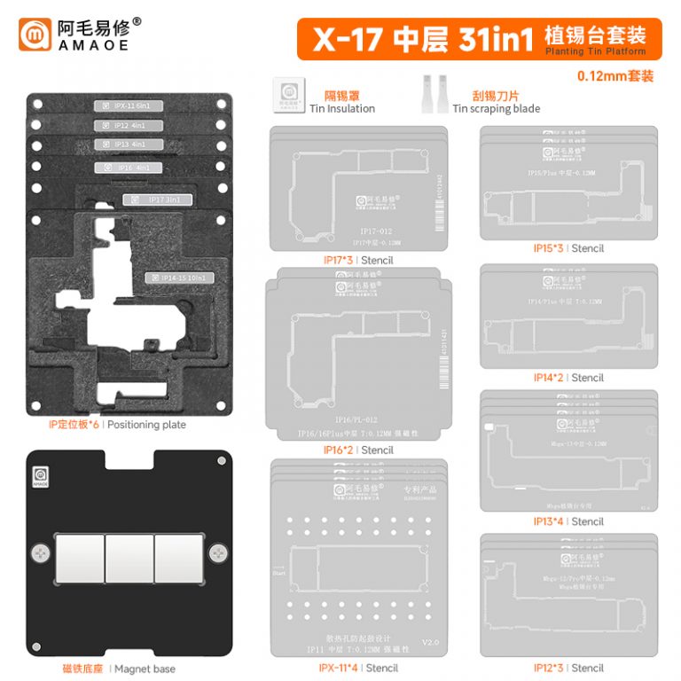 Amaoe iPhone X-17 31in1 Birleştirme Kalıp Seti (iPhone X11121314151617 serilerini destekler.)