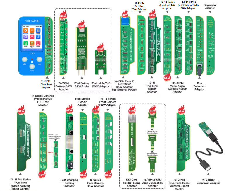 JC V1SE 20 in 1 (iPhone 16 Serisi True Tone Bordu - iPhone 16 Serisi Batarya Bordu)