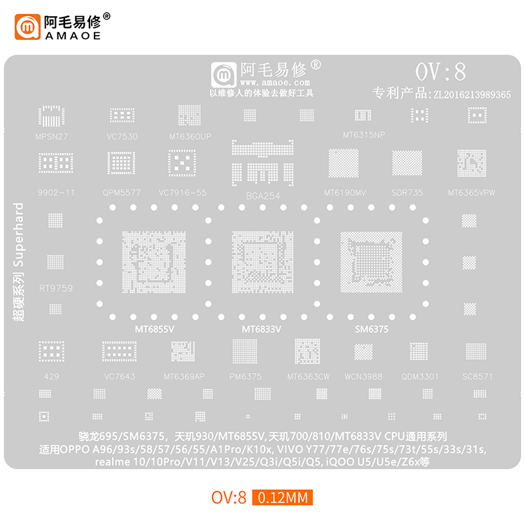 Amaoe OV 8 695 - SM6375 - 930 - MT6855V - 700 - 810 - MT6833V CPU - OPPO A96 - 93S - 58 - 57 - 56 - 55 - A1PRO - K10X - VIVO Y77 - 77E - 76S - 75S - 73T - 55S - 33S - 31S -REALME 10 - 10PRO - V11 - V13 - V25 - Q3i - Q5 - iQOO U5 - U5e - Z6x