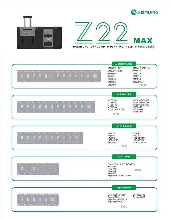 Mijing Z22 Max Entegre Tutucu ve Entegre Kalıp Seti (Android İşlemciler için) (Qualcomm / Mediatek / Kirin / Ram / Emmc)