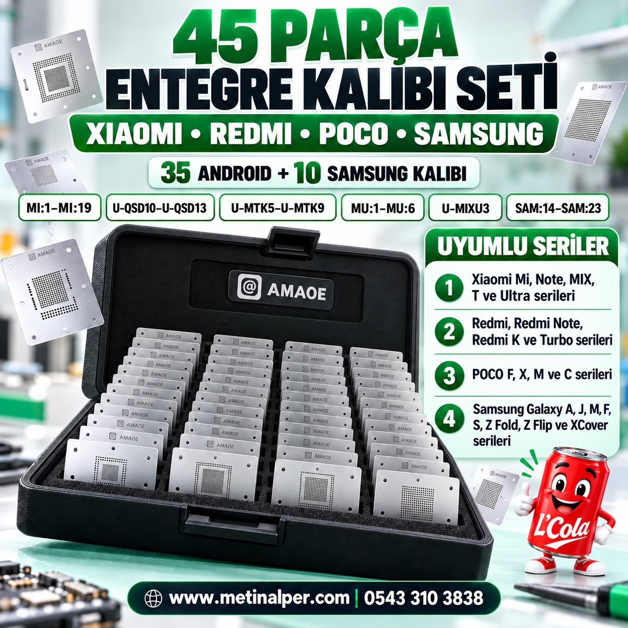 AMAOE 45 Parça Xiaomi – Redmi – POCO – Samsung Entegre Kalıbı Seti