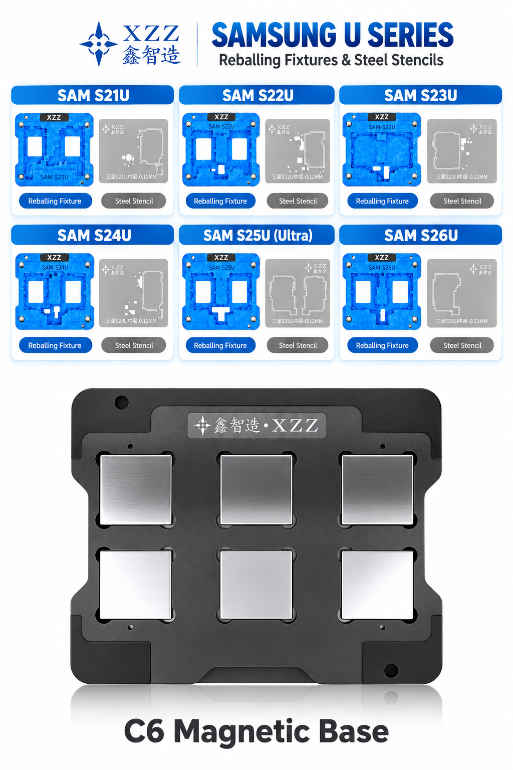 XZZ S21 Ultra / S22 Ultra / S23 Ultra / S24 Ultra / S25 Ultra / S26 Ultra Mıknatıslı Birleştirme Kalıp Seti